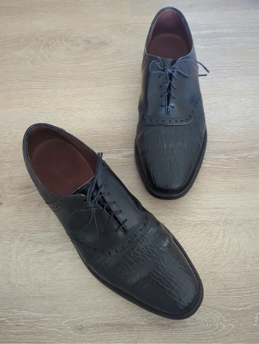 Mens Allen Edmonds Polo SHARKSKIN Rare Exotic Black Leather Size  12C 06761
